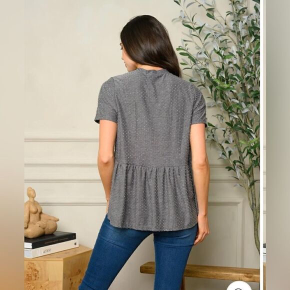 Women’s short sleeve Swiss dot peplum in gray‎ - Picture 3 of 10